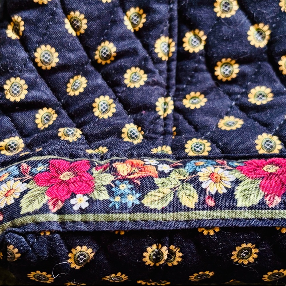 Vera Bradley Cotton Quilted Black and Blue Sunflowers and Floral Shoulder Bag - Picture 10 of 11